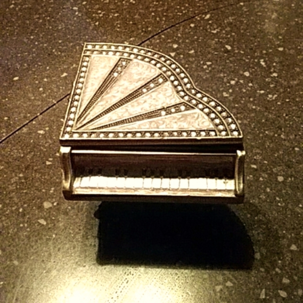 Brass And Pink Wind Up Piano Music Box.